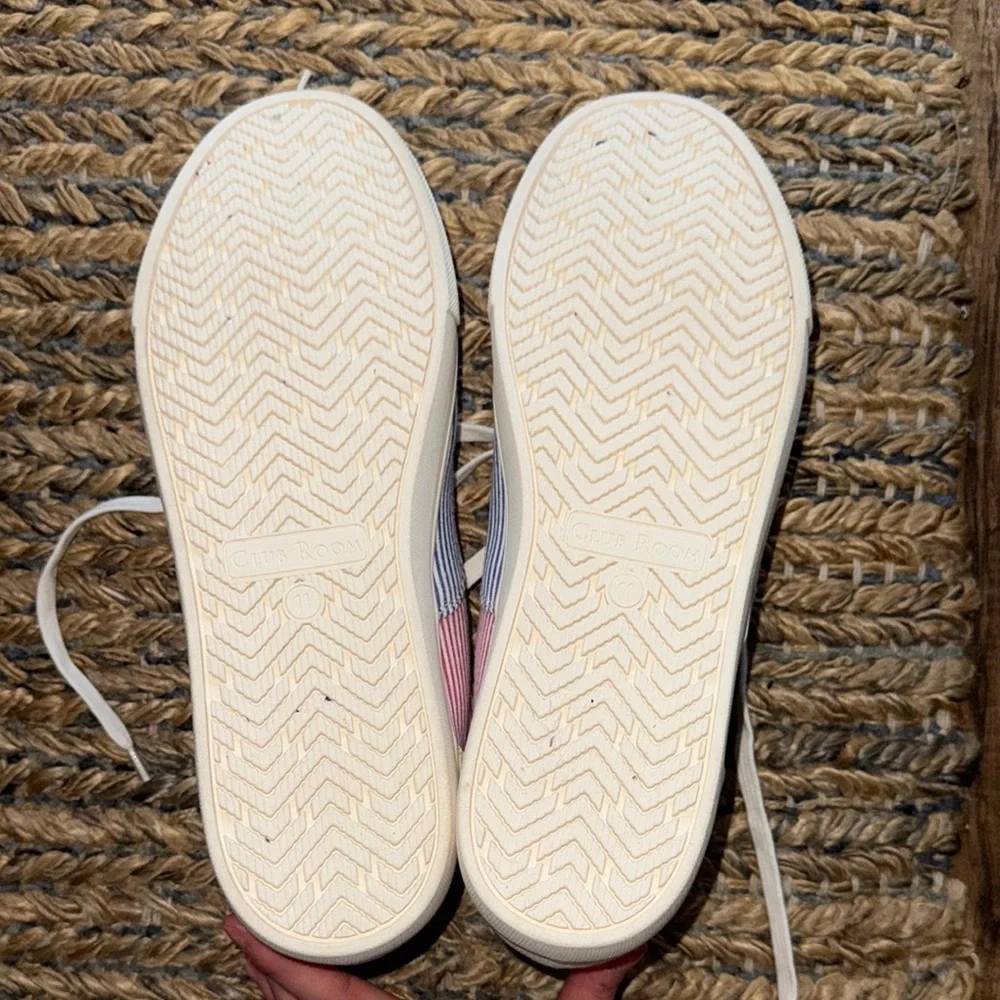 Striped Canvas Sneakers in Blue, Pink & Yellow